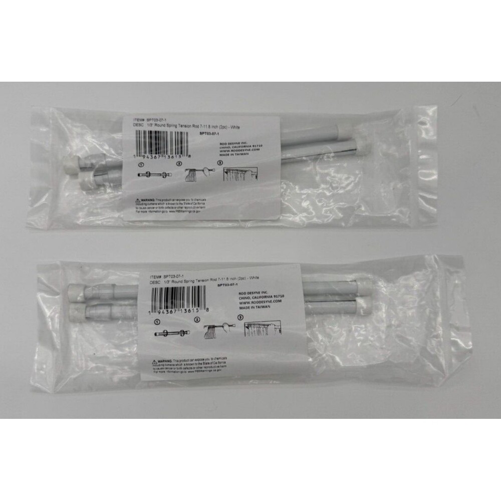 Rod Desyne 1/3" Round Spring Tension Rod,‎ 7-11.8 inch (2 packs of 2), White